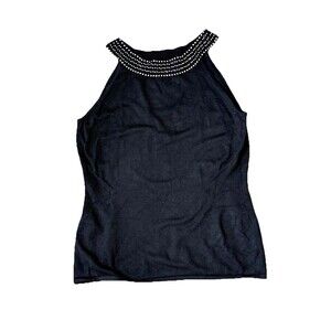 White House Black Market Black Rhinestone Neck Sleeveless Top Womens L